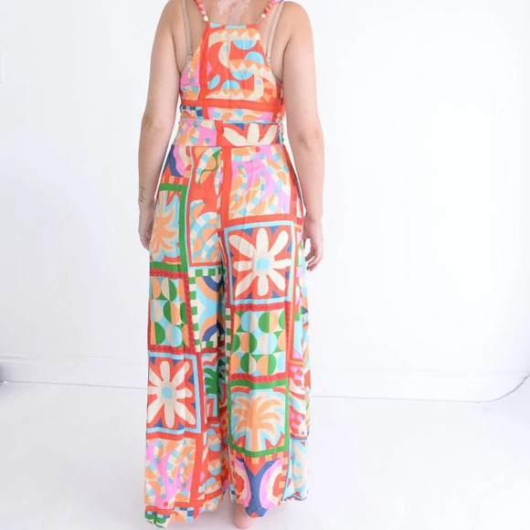 Anthropologie Farm Rio Cutout Halter Jumpsuit Red Floral Boho S - Picture 3 of 13